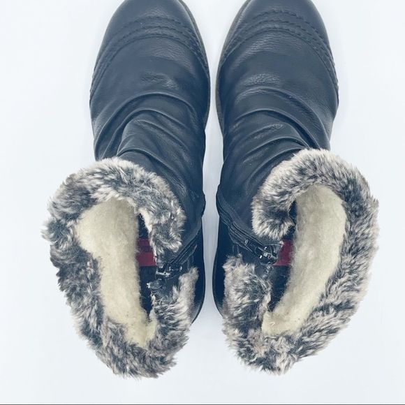 Rieker Faux Fur Wedge Black Booties Size 8 - Picture 3 of 14